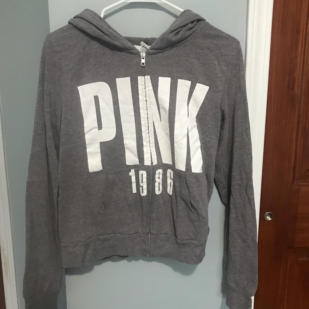 PINK grey zip up hoodie